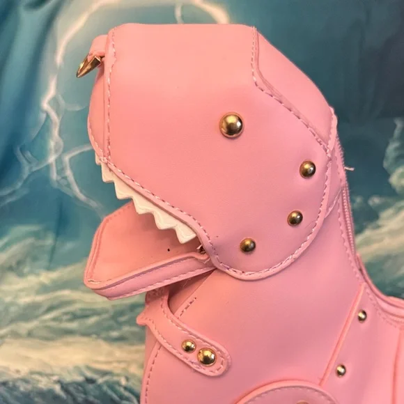 Pink Dino Crossbody Bag - Cute Novelty Shoulder Purse - Picture 3 of 6